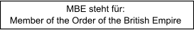 MBE steht für: Member of the Order of the British Empire