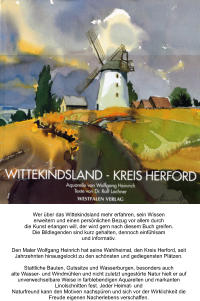 Wer über das Wittekindsland mehr erfahren, sein Wissen erweitern und einen persönlichen Bezug vor allem durch die Kunst erlangen will, der wird gern nach diesem Buch greifen. Die Bildlegenden sind kurz gehalten, dennoch einfühlsam und informativ.  Den Maler Wolfgang Heinrich hat seine Wahlheimat, den Kreis Herford, seit Jahrzehnten hinausgelockt zu den schönsten und gediegensten Plätzen.  Stattliche Bauten, Gutssitze und Wasserburgen, besonders auch alte Wasser- und Windmühlen und nicht zuletzt ungestörte Natur hielt er auf unverwechselbare Weise in farblebendigen Aquarellen und markanten Linolschnitten fest. Jeder Heimat- und Naturfreund kann den Motiven nachspüren und sich vor der Wirklichkeit die Freude eigenen Nacherlebens verschaffen.